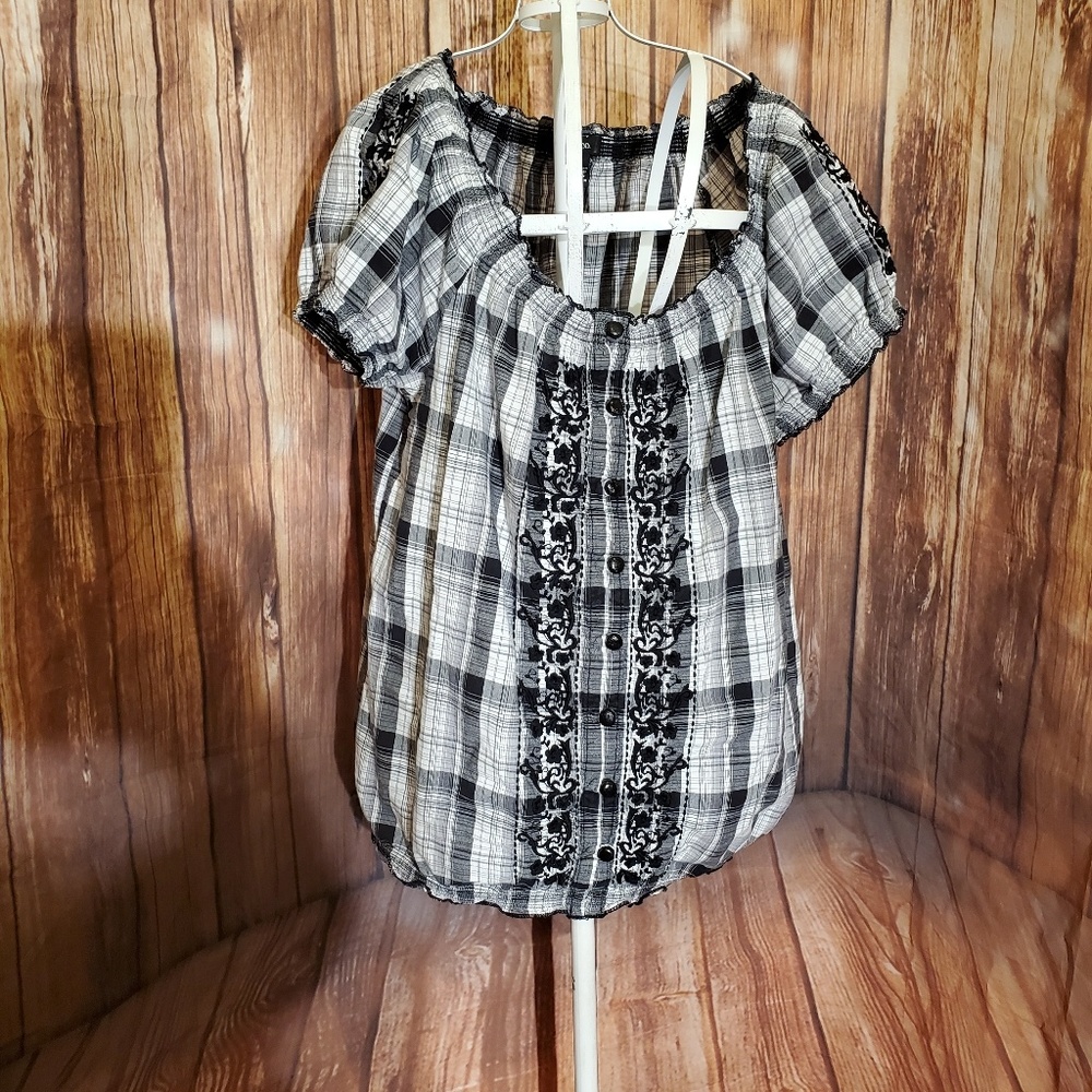 Style & Co Black Plaid Blouse Sz 4  3/$15